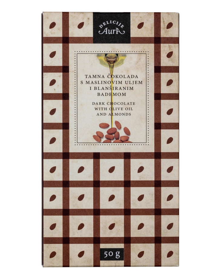 Dunkle Schokolade mit Olivenöl und Mandeln 50g  - Aura