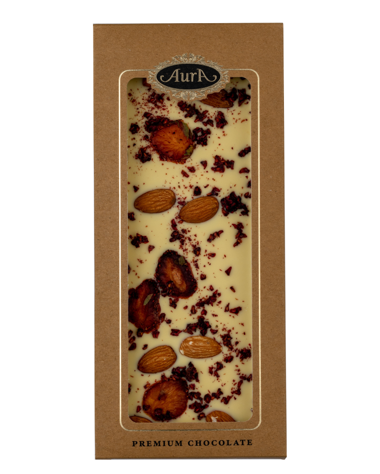 Premium čokolada bijela mix jagode, badem, maline 120g  - Aura
