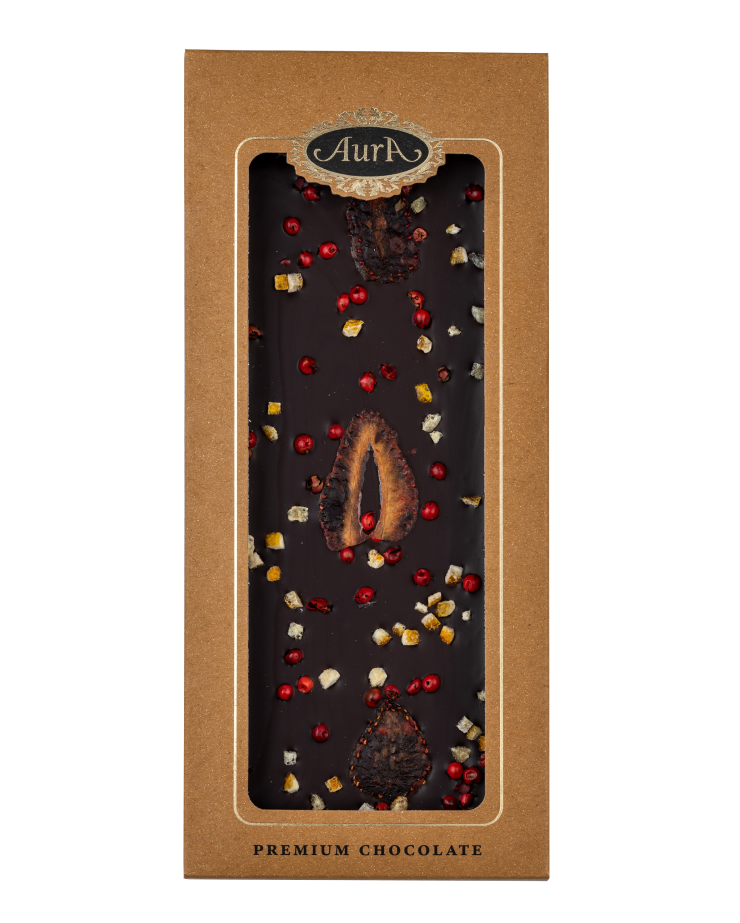 Cioccolato fondente mix di fragole, arancia e pepe rosso 120g  - Aura