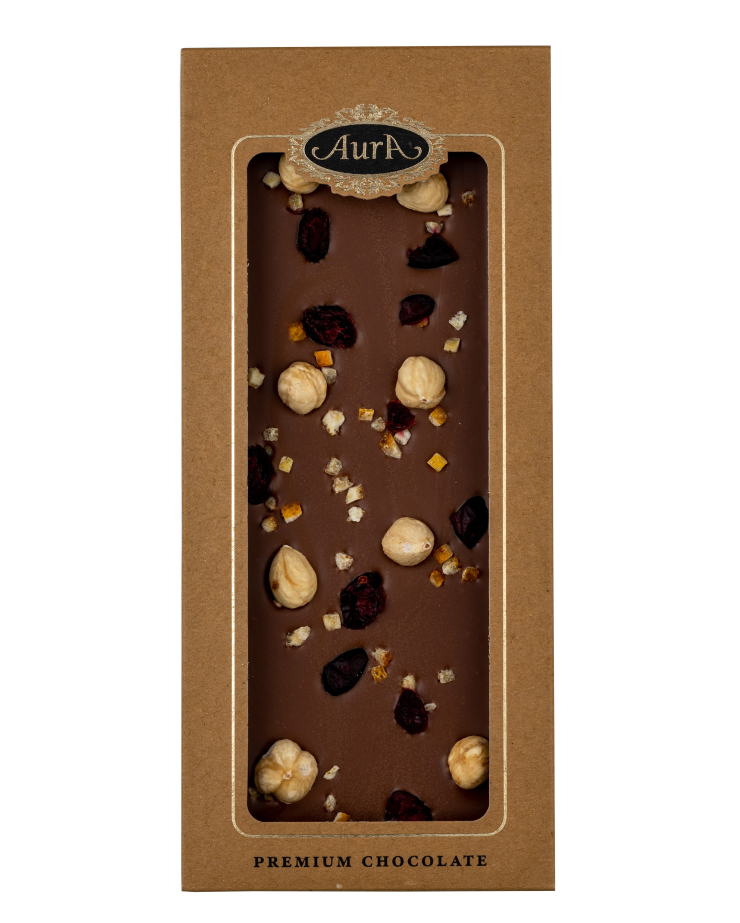Premium milk chocolate mix Cranberry, Hazelnut, Orange 120g  - Aura